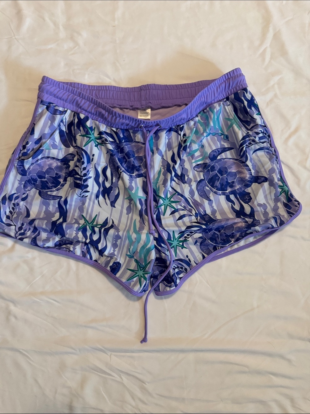 Women's Purple Sea Turtle Print Athletic Shorts